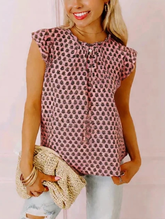 LOFT Tops - LOFT Pink Printed Flutter Sleeve Women's Top